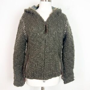 SO CAL USA OLIVE GREEN CHUNKY SWEATER KNIT HOODED FULL ZIP JACKET WOMENS SMALL